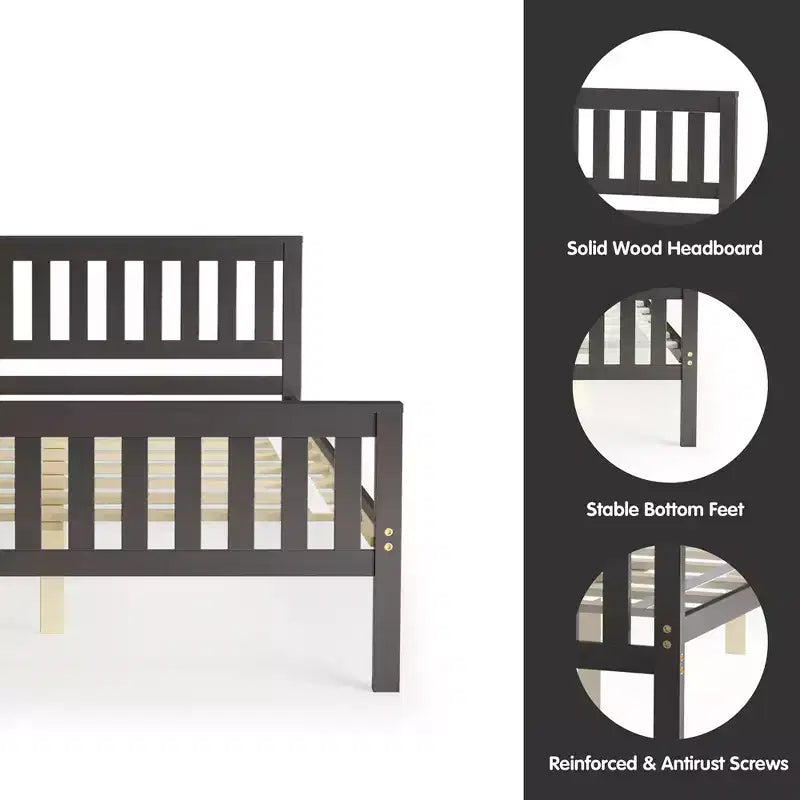 Lit plateforme entièrement en bois Costway avec tête et pied de lit et sommier