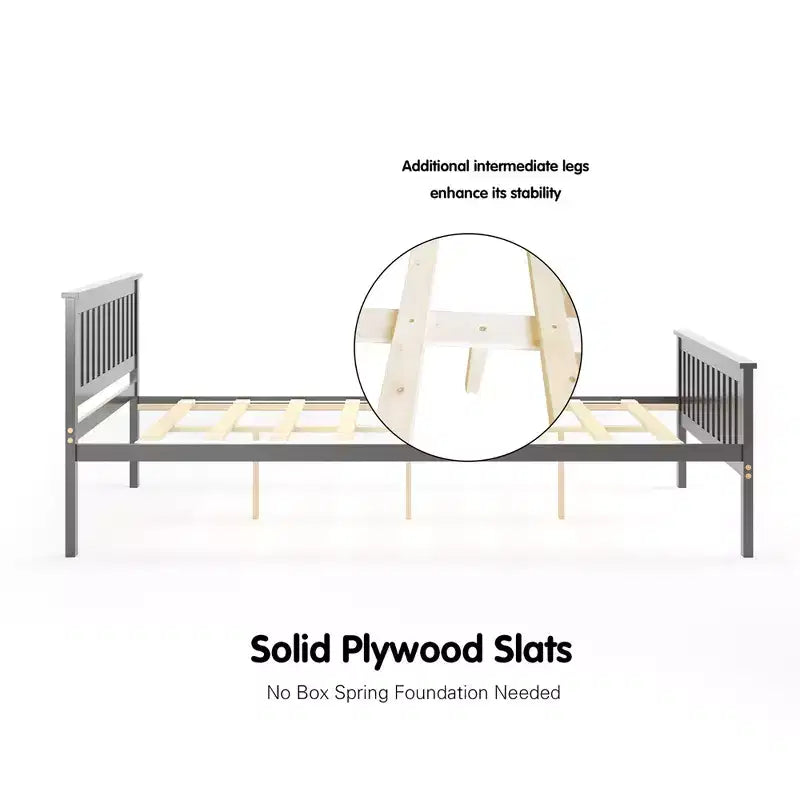 Lit plateforme entièrement en bois Costway avec tête et pied de lit et sommier
