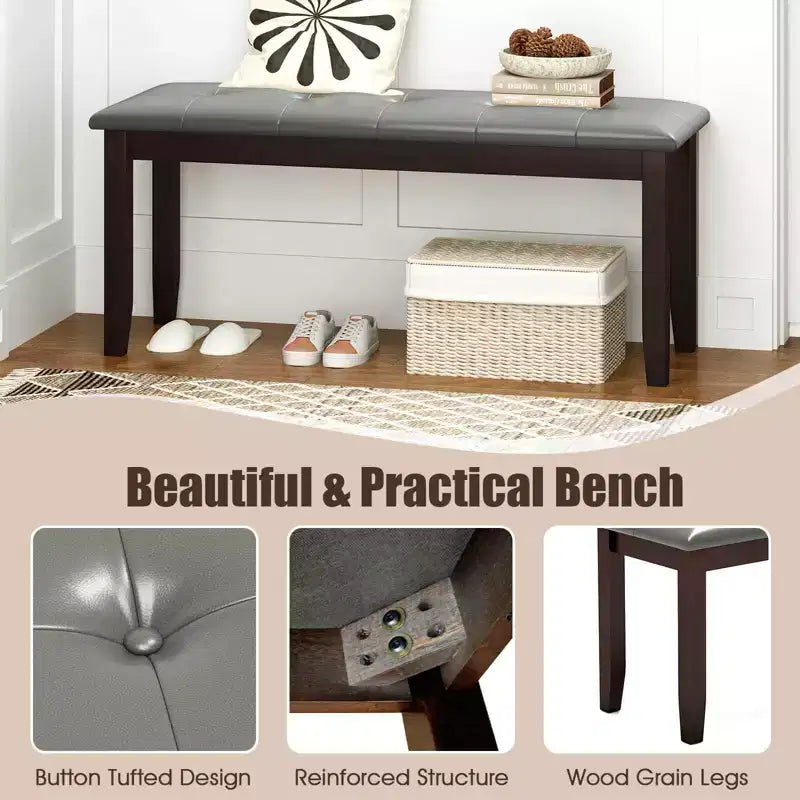 Banc de salle à manger rembourré Costway avec siège rembourré pour cuisine, chambre et entrée, gris