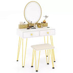 Costway Coiffeuse Industrielle avec Tabouret Rembourré et Miroir Lumineux 3 Couleurs
