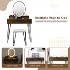 Costway Coiffeuse Industrielle avec Tabouret Rembourré et Miroir Lumineux 3 Couleurs