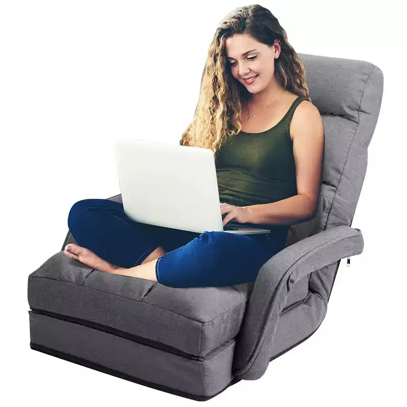 Fauteuil de sol pliable Costway avec dossier réglable sur 6 positions et oreiller lombaire rouge/gris