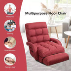 Fauteuil de sol pliable Costway avec dossier réglable sur 6 positions et oreiller lombaire rouge/gris