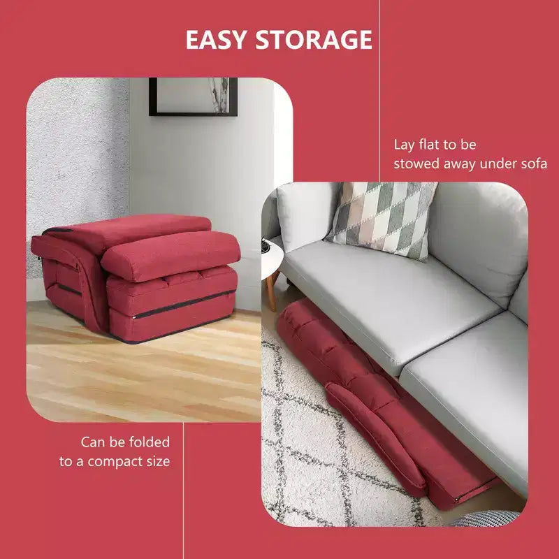 Fauteuil de sol pliable Costway avec dossier réglable sur 6 positions et oreiller lombaire rouge/gris