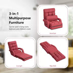 Fauteuil de sol pliable Costway avec dossier réglable sur 6 positions et oreiller lombaire rouge/gris