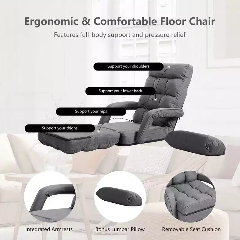 Fauteuil de sol pliable Costway avec dossier réglable sur 6 positions et oreiller lombaire rouge/gris
