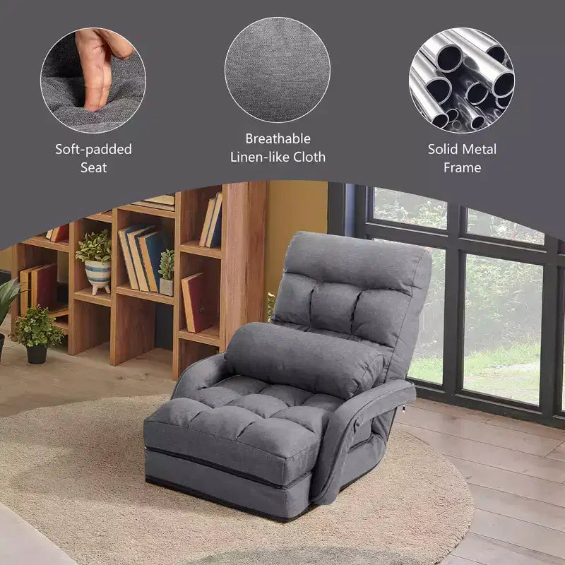Fauteuil de sol pliable Costway avec dossier réglable sur 6 positions et oreiller lombaire rouge/gris