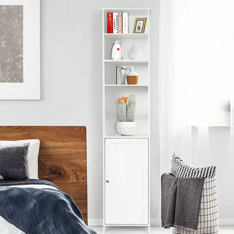 Costway Meuble Colonne Haute de Salle de Bain 183 cm Meuble de Rangement Étagère Présentoir Gris/Blanc
