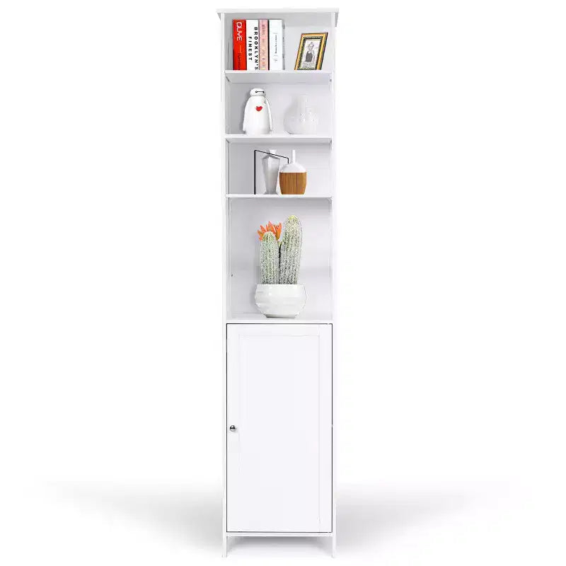 Costway Meuble Colonne Haute de Salle de Bain 183 cm Meuble de Rangement Étagère Présentoir Gris/Blanc