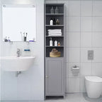 Costway Meuble Colonne Haute de Salle de Bain 183 cm Meuble de Rangement Étagère Présentoir Gris/Blanc