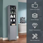 Costway Meuble Colonne Haute de Salle de Bain 183 cm Meuble de Rangement Étagère Présentoir Gris/Blanc