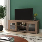 Meuble TV Emma et Oliver pour téléviseurs jusqu'à 80 pouces - Console média 65 pouces avec portes vitrées classiques et 3 étagères réglables
