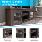 Meuble TV Emma et Oliver pour téléviseurs jusqu'à 80 pouces - Console média 65 pouces avec portes vitrées classiques et 3 étagères réglables