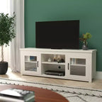 Meuble TV Emma et Oliver pour téléviseurs jusqu'à 80 pouces - Console média 65 pouces avec portes vitrées classiques et 3 étagères réglables