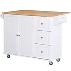 HOMCOM Desserte de cuisine mobile avec plateau rabattable, porte-serviettes/épices, 3 tiroirs et placard à 2 portes