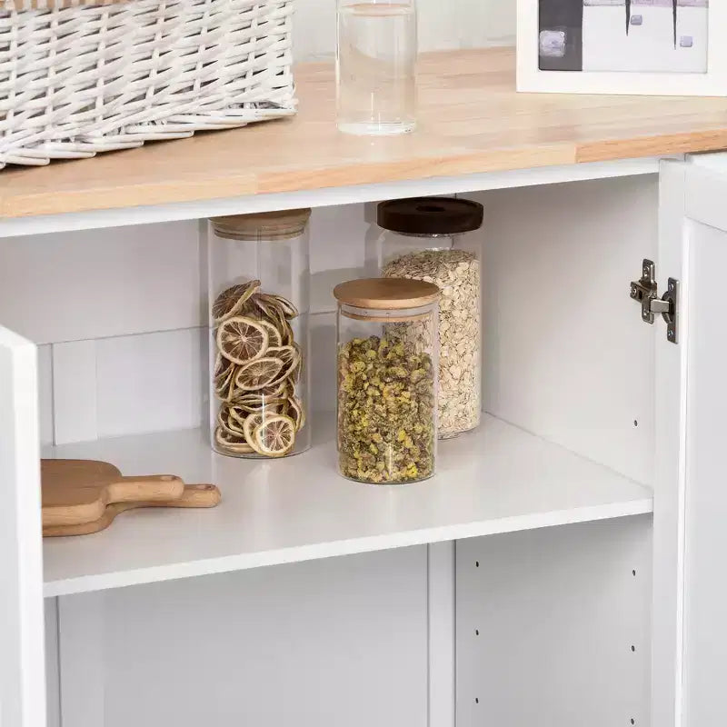 HOMCOM Desserte de cuisine mobile avec plateau rabattable, porte-serviettes/épices, 3 tiroirs et placard à 2 portes