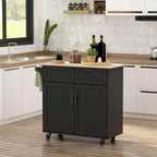 HOMCOM Desserte de cuisine roulante moderne de 104 cm avec plan de travail en bois d'hévéa et tiroirs