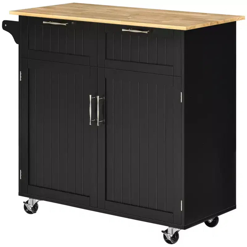 HOMCOM Desserte de cuisine roulante moderne de 104 cm avec plan de travail en bois d'hévéa et tiroirs