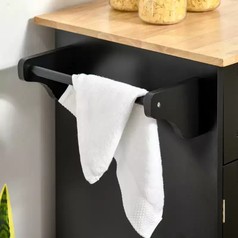 HOMCOM Desserte de cuisine roulante moderne de 104 cm avec plan de travail en bois d'hévéa et tiroirs