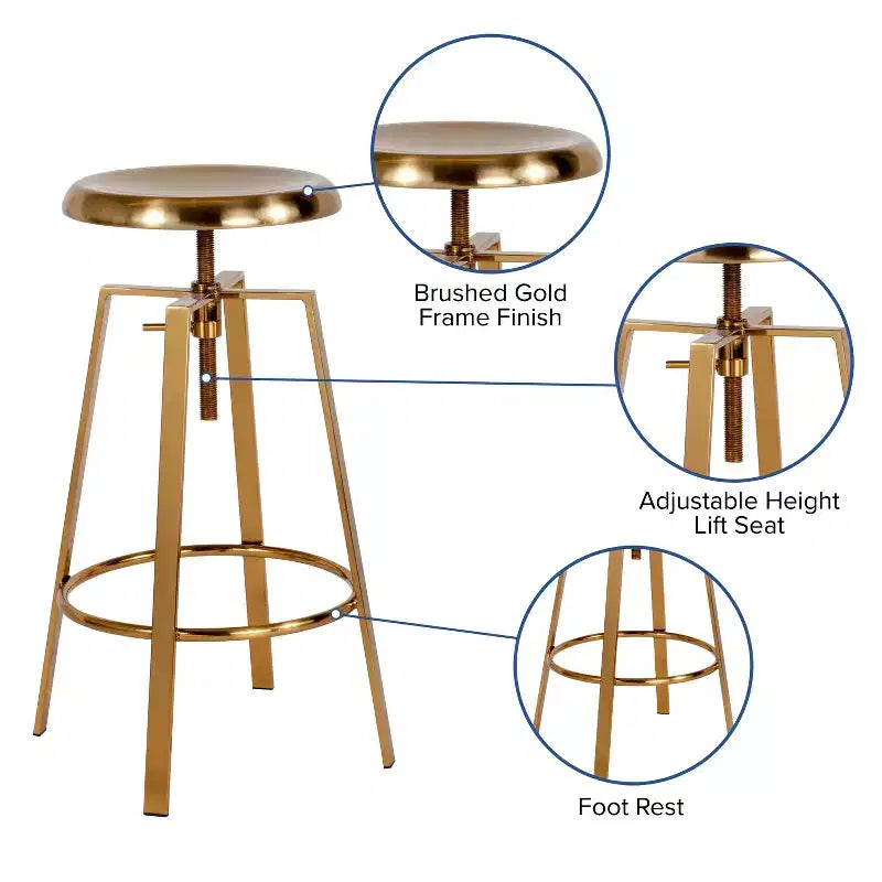 Tabouret de bar style industriel Merrick Lane avec siège pivotant réglable en hauteur