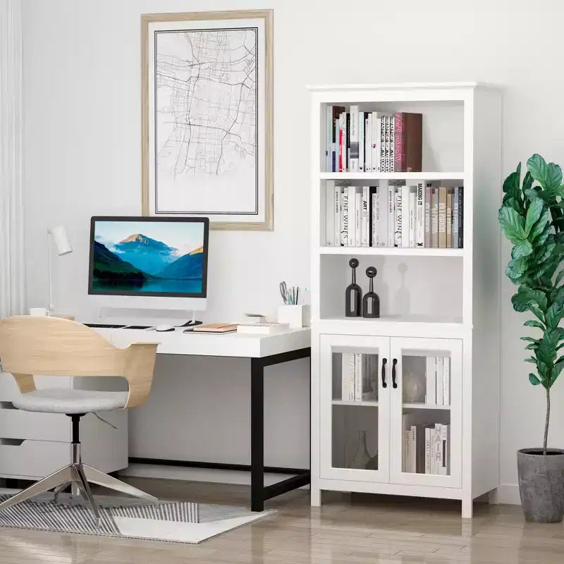 HOMCOM Armoire de rangement bibliothèque 180 cm avec étagères réglables et portes en verre pour bureau, cuisine, salon