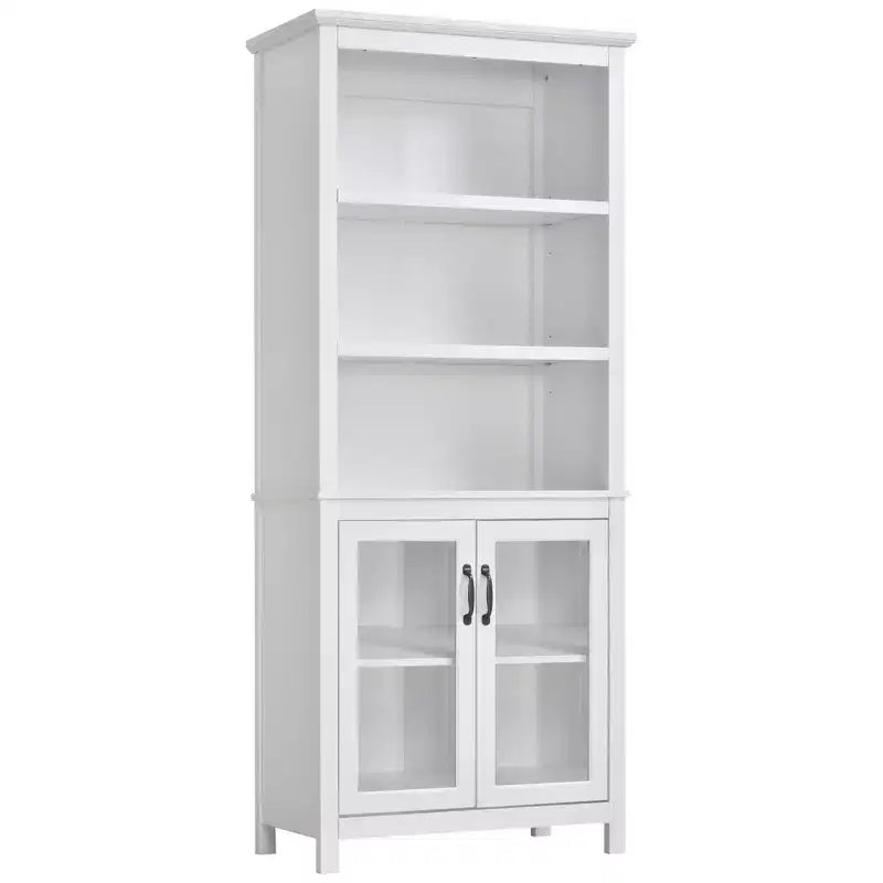 HOMCOM Armoire de rangement bibliothèque 180 cm avec étagères réglables et portes en verre pour bureau, cuisine, salon