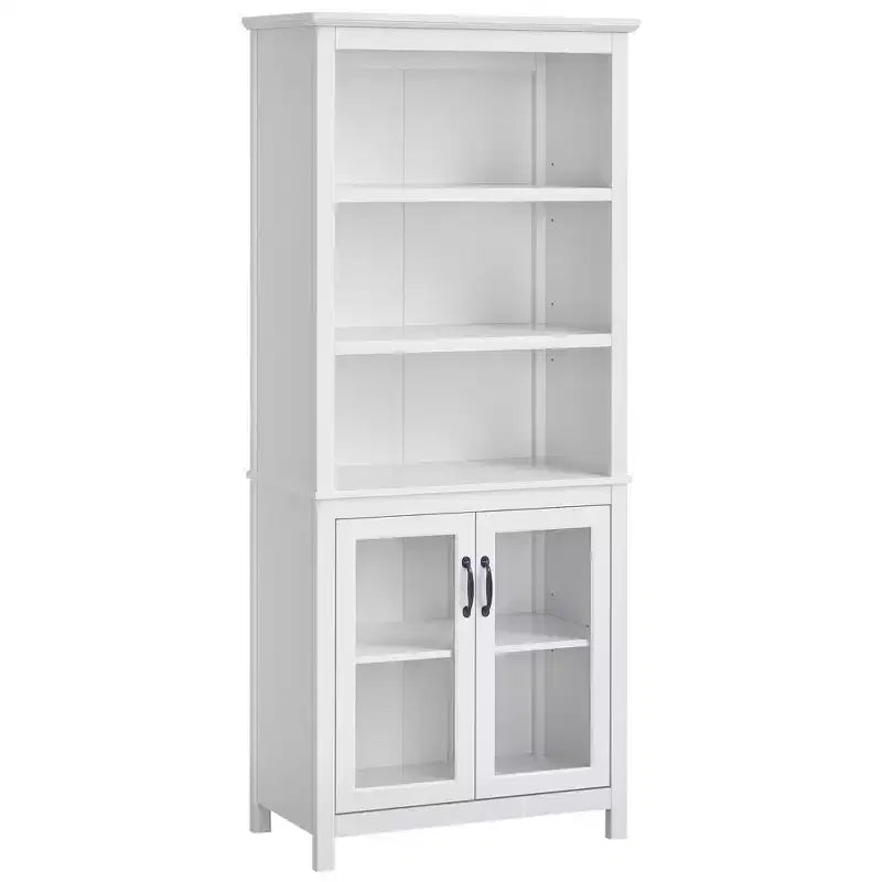 HOMCOM Armoire de rangement bibliothèque 180 cm avec étagères réglables et portes en verre pour bureau, cuisine, salon
