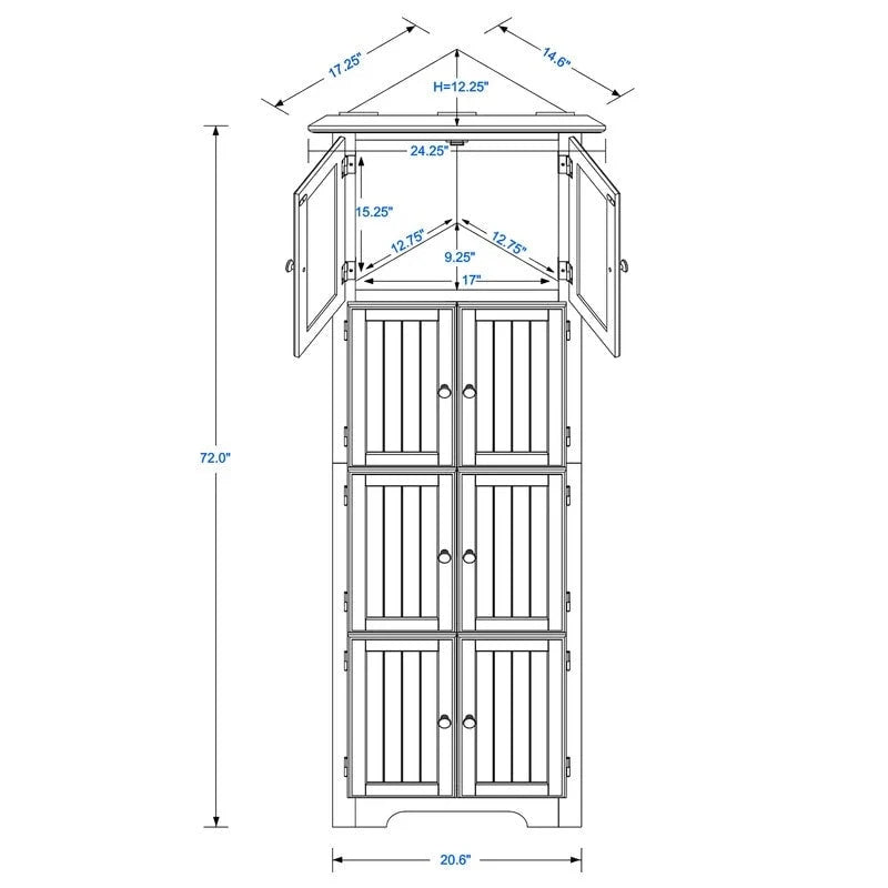 Meuble d'angle de rangement haut avec 8 portes et 4 étagères