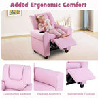 Fauteuil inclinable pour enfants Costway, canapé pour enfants avec porte-gobelet, rose