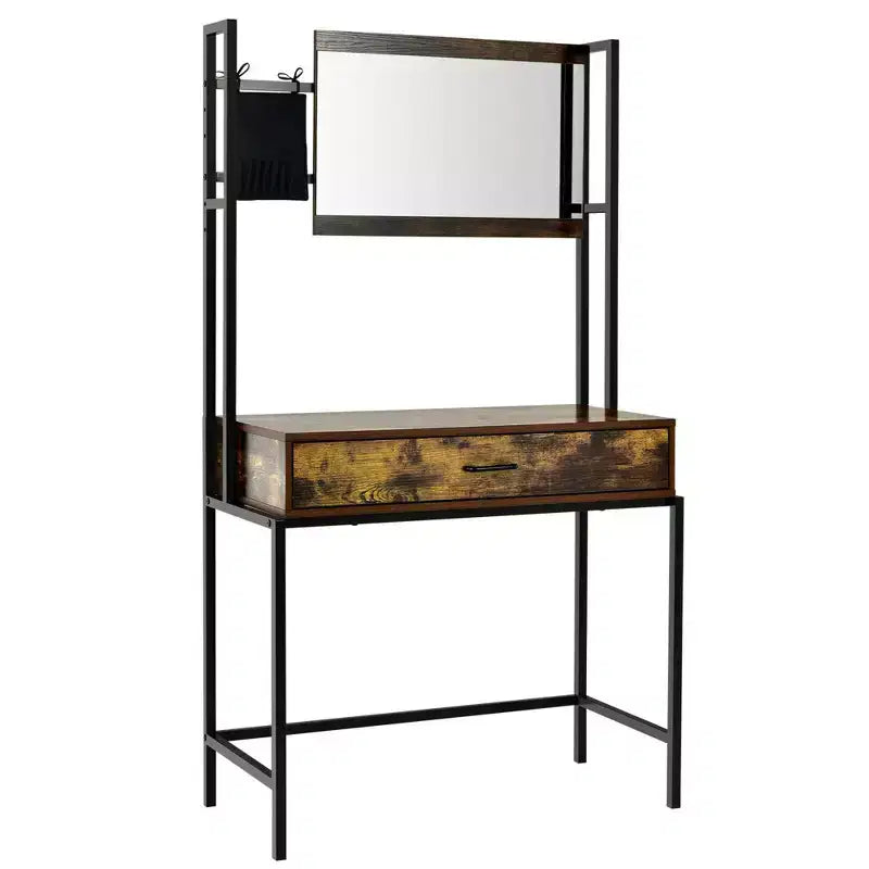 Costway Industrial Vanity Table with 3-Height Adjustable Mirror Storage Bag Large Drawer