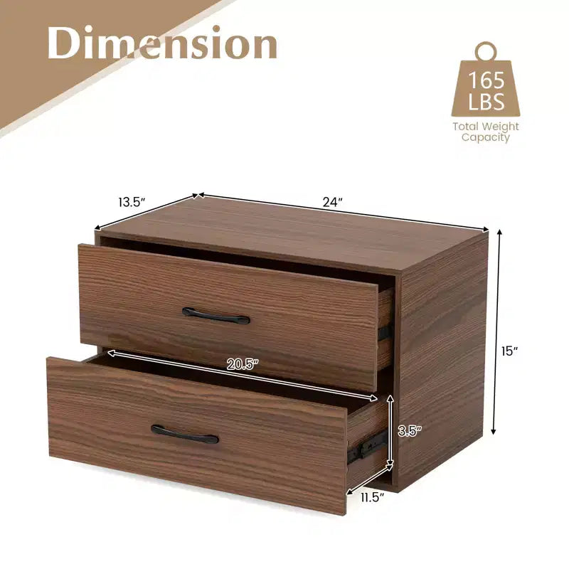 Commode Costway à 2 tiroirs, Organiseur de rangement horizontal empilable avec poignées, Blanc/Noyer/Noir