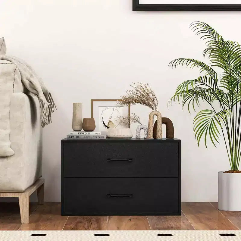 Commode Costway à 2 tiroirs, Organiseur de rangement horizontal empilable avec poignées, Blanc/Noyer/Noir