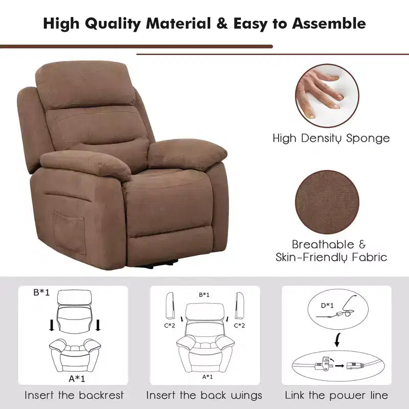 Fauteuil inclinable électrique Costway pour personnes âgées avec poche latérale et télécommande Gris/Marron