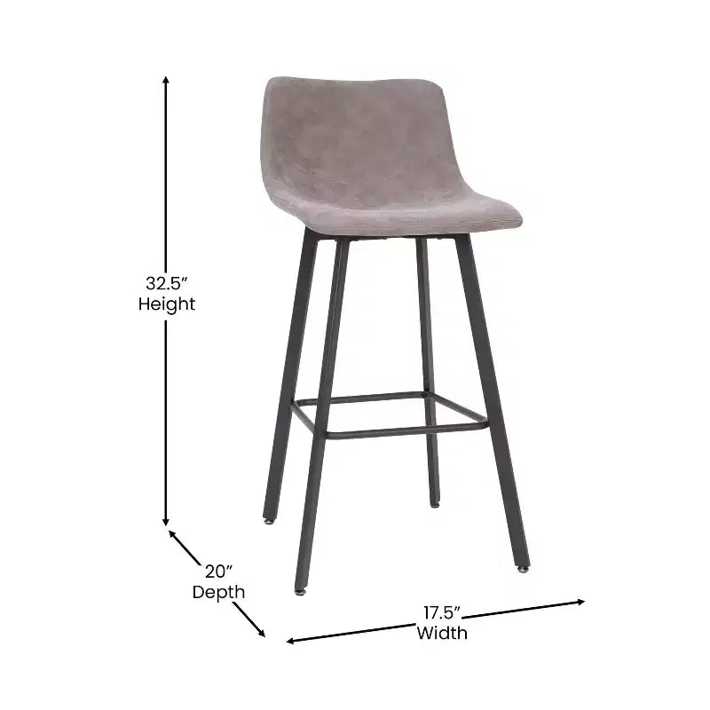 Lot de 2 tabourets Merrick Lane modernes rembourrés avec sièges baquets incurvés à dossier bas et cadres en fer