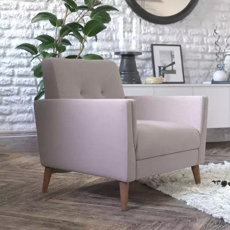 Flash Furniture Conrad, fauteuil mi-siècle moderne de qualité commerciale, avec revêtement touffeté en faux lin et pieds en bois massif