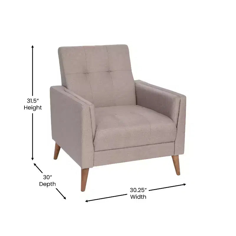 Flash Furniture Conrad, fauteuil mi-siècle moderne de qualité commerciale, avec revêtement touffeté en faux lin et pieds en bois massif