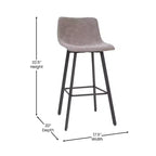 Lot de deux tabourets de bar modernes Emma et Oliver de 76 cm, revêtus de tissu, avec cadres en métal mat et patins de sol en plastique
