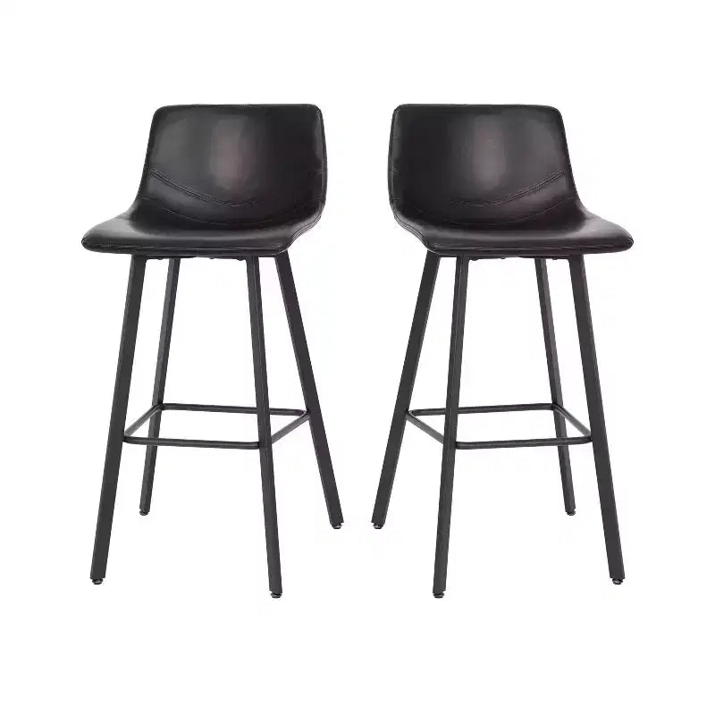 Lot de deux tabourets de bar modernes Emma et Oliver de 76 cm, revêtus de tissu, avec cadres en métal mat et patins de sol en plastique