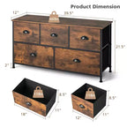 Costway Tour de rangement à 5 tiroirs en tissu avec plateau en bois, commode, organiseur, marron rustique