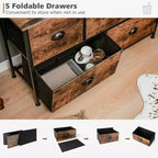 Costway Tour de rangement à 5 tiroirs en tissu avec plateau en bois, commode, organiseur, marron rustique