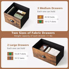 Costway Tour de rangement à 5 tiroirs en tissu avec plateau en bois, commode, organiseur, marron rustique