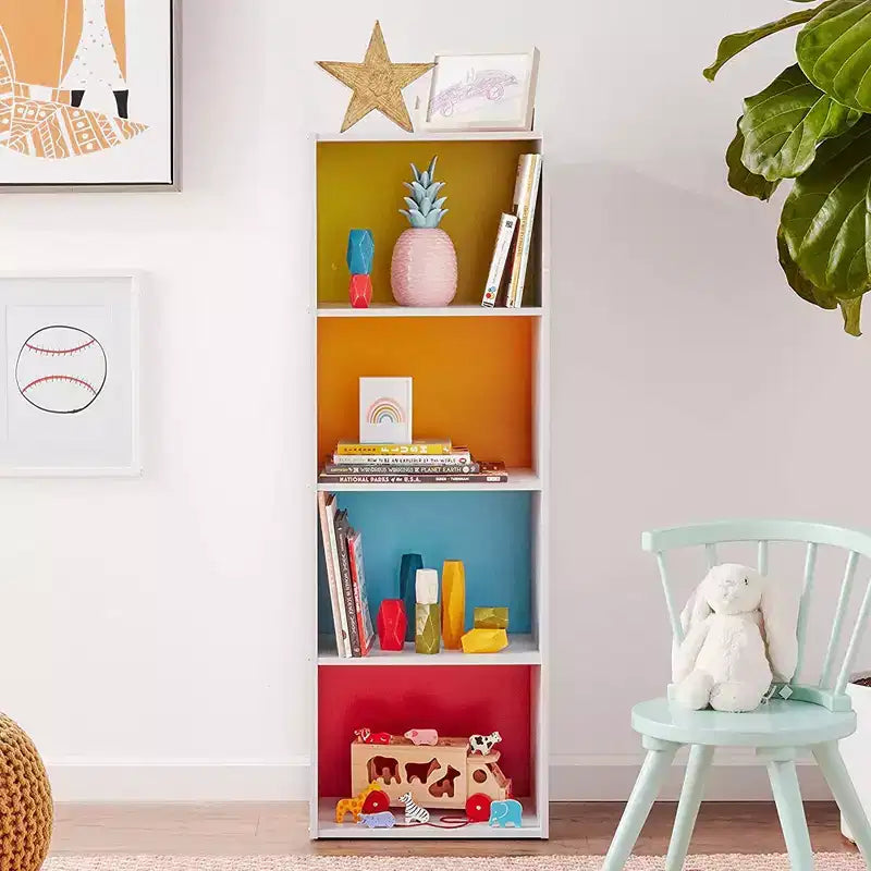Hodedah Import, étagère à 4 niveaux de 30 cm P x 40 cm l x 119 cm H, solution de rangement pour salon, chambre ou bureau, blanc et arc-en-ciel