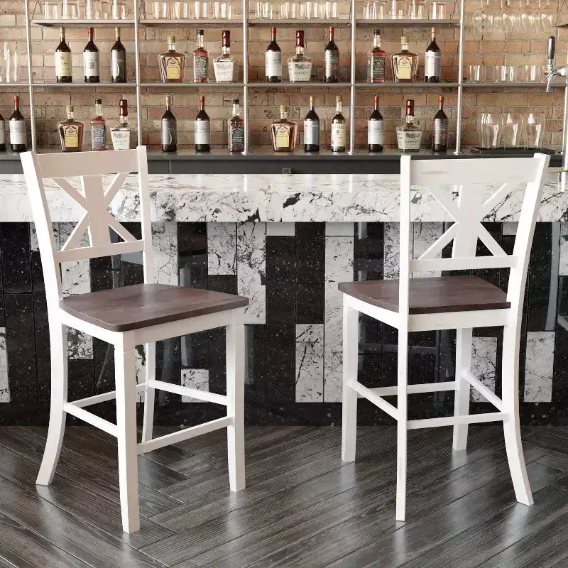 Flash Furniture Gwendolyn, lot de 2 tabourets de bar modernes de style rustique en bois massif de qualité commerciale, hauteur comptoir