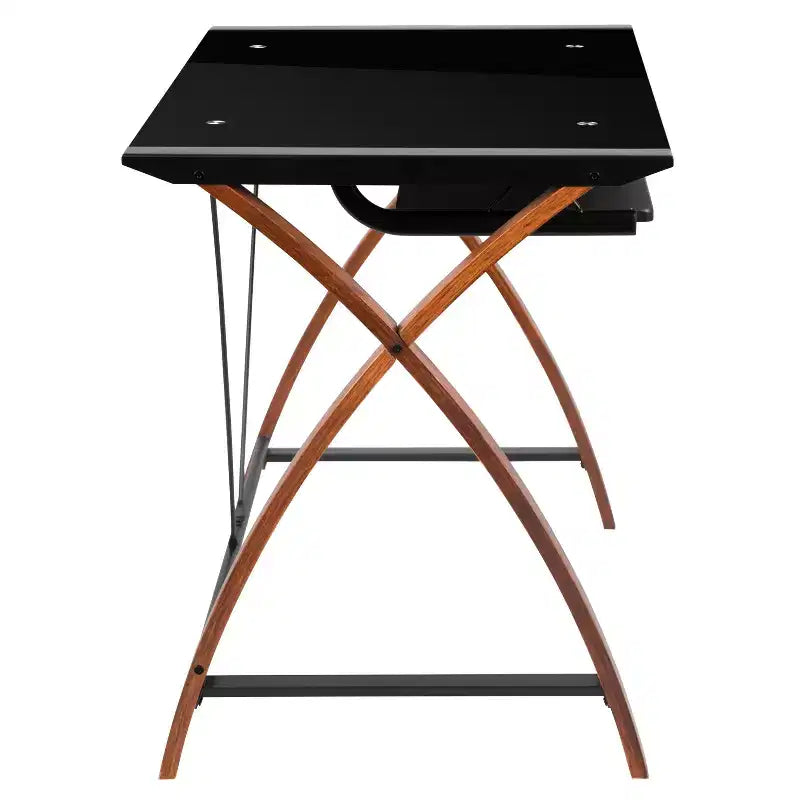 Bureau d'ordinateur Emma et Oliver Glass – Plateau de clavier coulissant et cadre entrecroisé