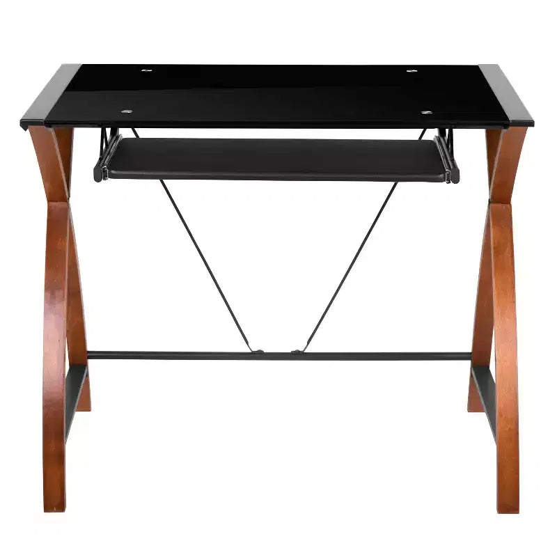 Bureau d'ordinateur Emma et Oliver Glass – Plateau de clavier coulissant et cadre entrecroisé