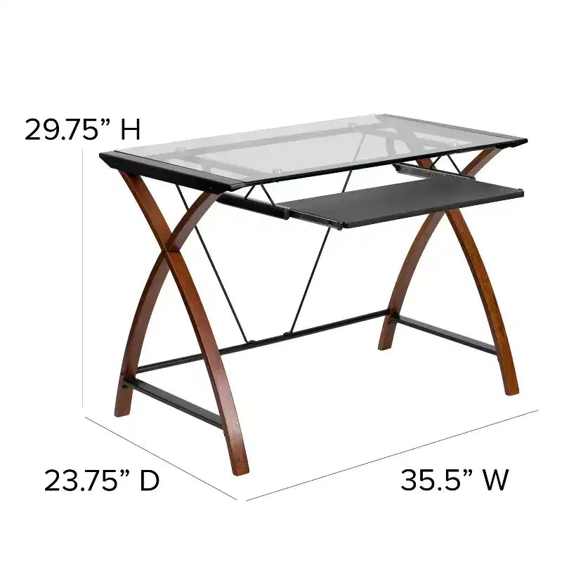 Bureau d'ordinateur Emma et Oliver Glass – Plateau de clavier coulissant et cadre entrecroisé