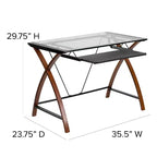 Bureau d'ordinateur Emma et Oliver Glass – Plateau de clavier coulissant et cadre entrecroisé