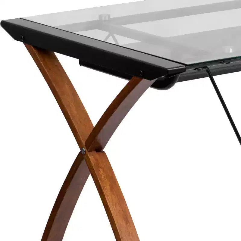 Bureau d'ordinateur Emma et Oliver Glass – Plateau de clavier coulissant et cadre entrecroisé