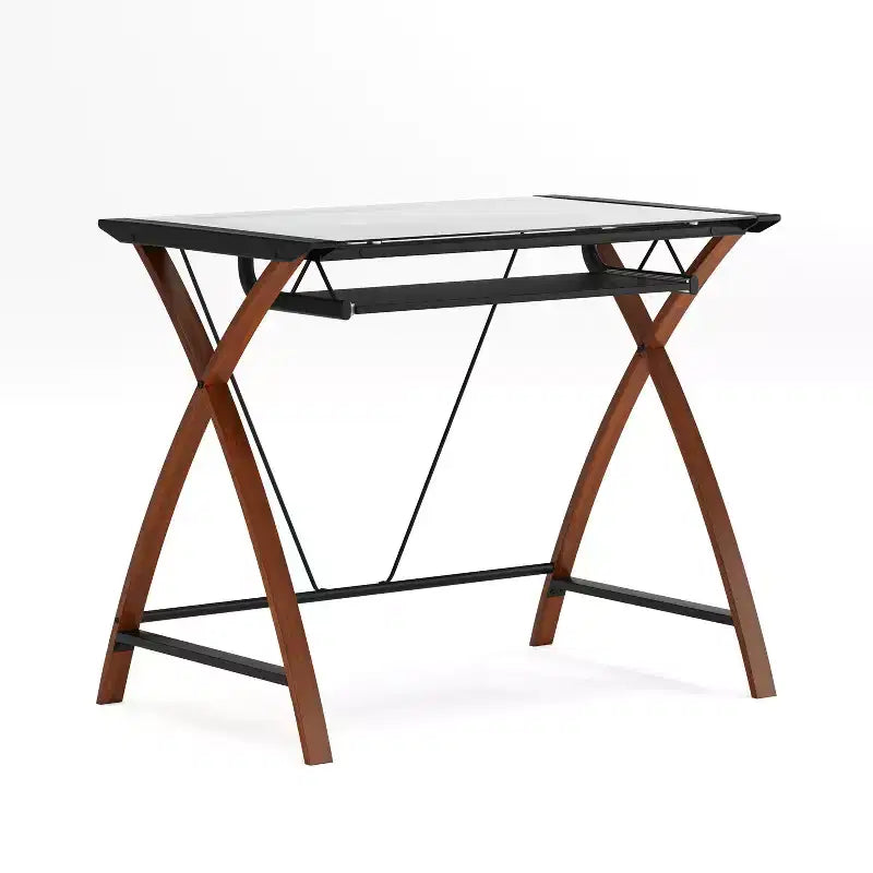 Bureau d'ordinateur Emma et Oliver Glass – Plateau de clavier coulissant et cadre entrecroisé