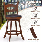 Costway Lot de 2 tabourets de bar pivotants à 360°, chaises de salle à manger en bois d'hévéa massif, siège rembourré en cuir, hauteur comptoir